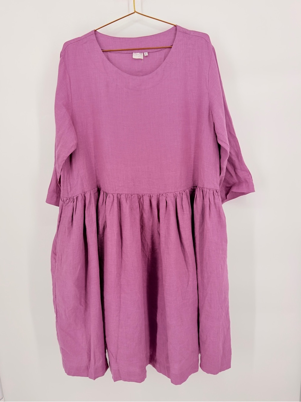 LenOK 100% Linen Babydoll Dress Pink Size Large L